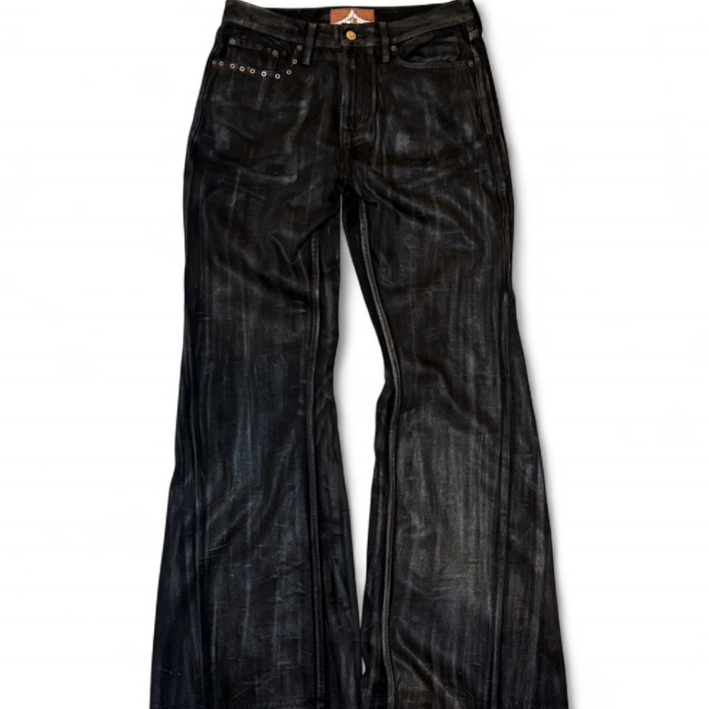 Men's Black waxed flared denim jeans